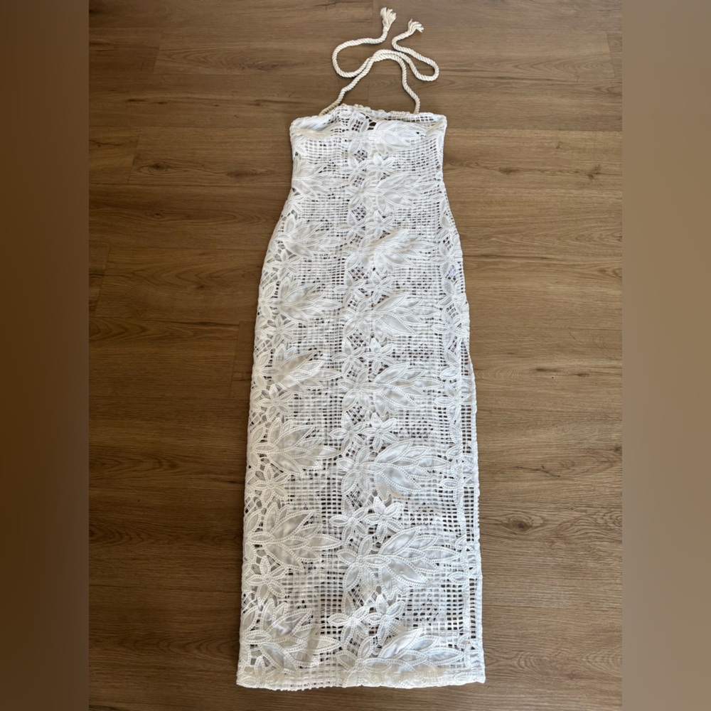 Blithe L.A. White Crochet Floral Beachy Maxi Dress Size Small